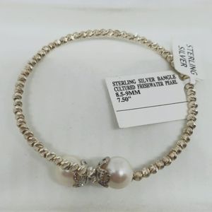 Sterling Silver Bangle Cultured Freshwater Pearl 8.5-9MM 7.50